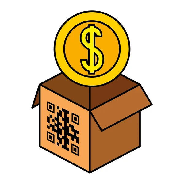 qr code over box and coin vector design