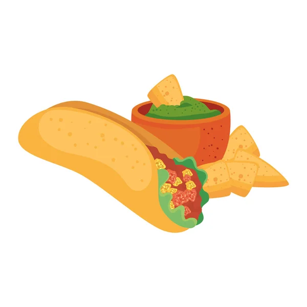 Burrito nachos mexicano isolado e desenho vetorial tigela — Vetor de Stock