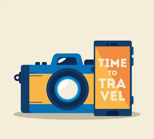 Smartphone avec app voyage et appareil photo — Image vectorielle