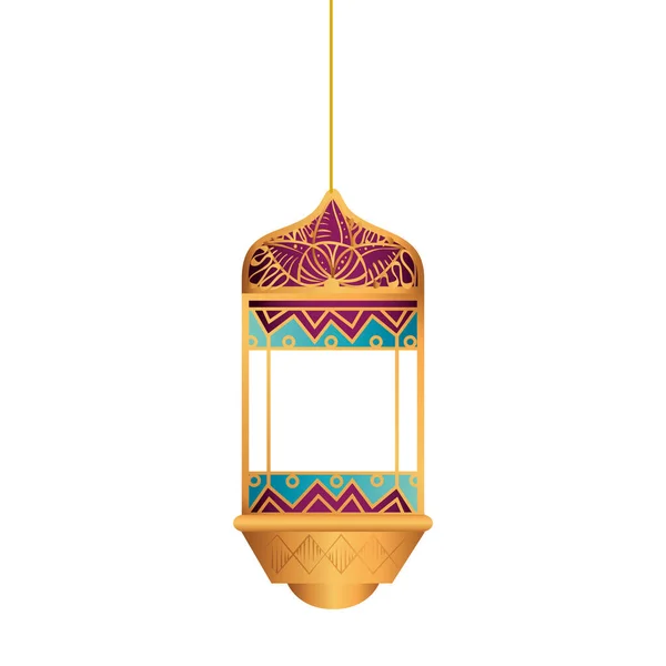 Geïsoleerde opknoping paars en goud lantaarn vector ontwerp — Stockvector