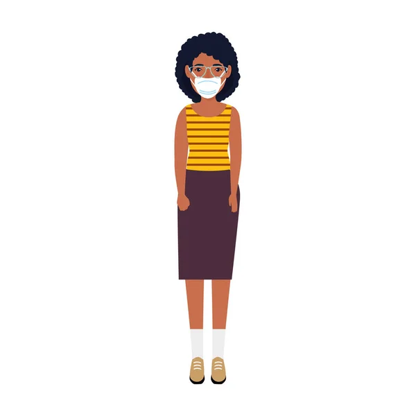 Junge Frau afro mit Gesichtsmaske isolierte Ikone — Stockvektor