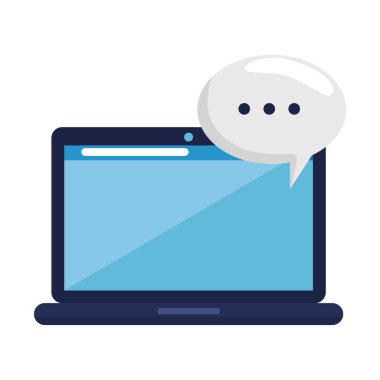 İzole iletişim balonu ve dizüstü bilgisayar vektör tasarımı