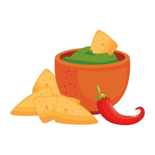 Nachos mexicain chili et bol vecteur design — Image vectorielle