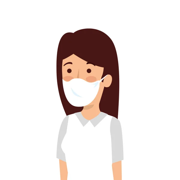 Mujer joven con máscara facial icono aislado — Vector de stock