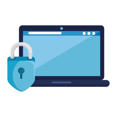 İzole edilmiş asma kilit ve dizüstü bilgisayar vektör tasarımı