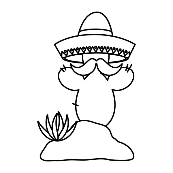 Cactus mexicano aislado con bigote y sombrero de diseño vectorial — Archivo Imágenes Vectoriales