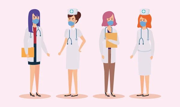 Grupp läkare och sjuksköterskor med ansiktsmask — Stock vektor