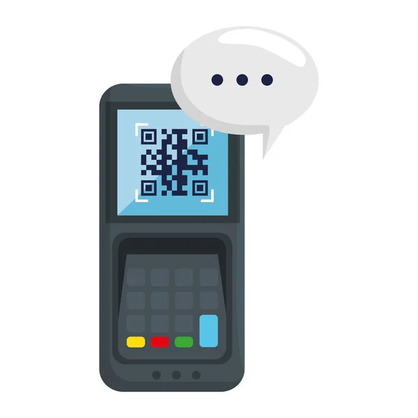 Qr kod inuti datafon och bubbla vektor design — Stock vektor