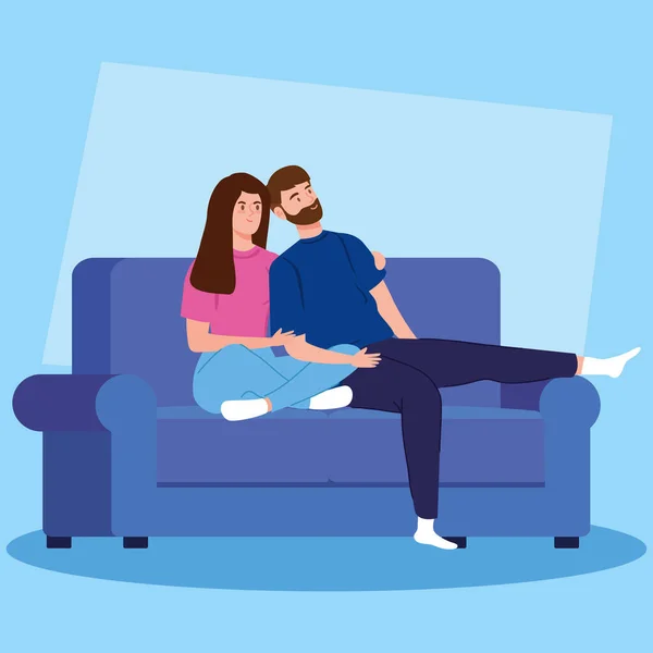Kampaň pobyt doma s párem v obývacím pokoji — Stockový vektor