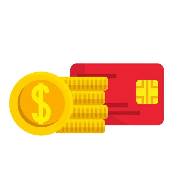Isolé carte de crédit et des pièces de monnaie vectoriel design — Image vectorielle
