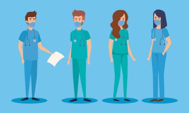 Yüz maskesi olan bir grup sağlık görevlisi