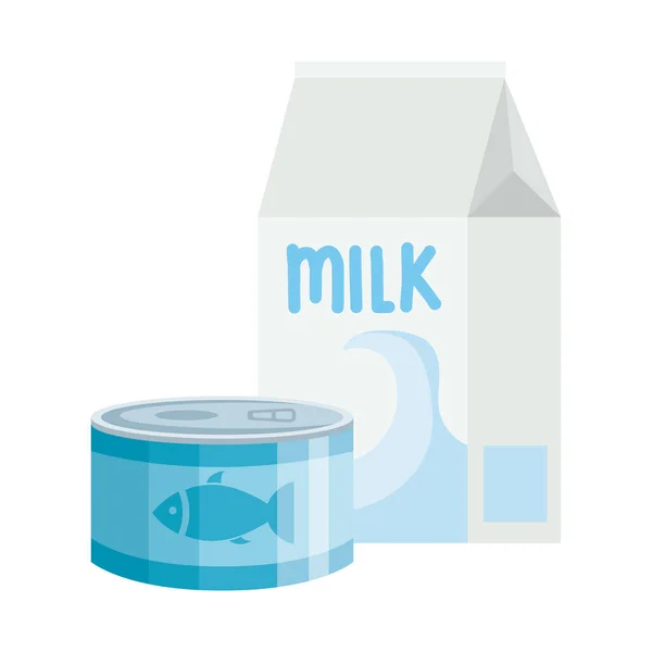 Nourriture en boîte avec boîte icône isolée au lait — Image vectorielle