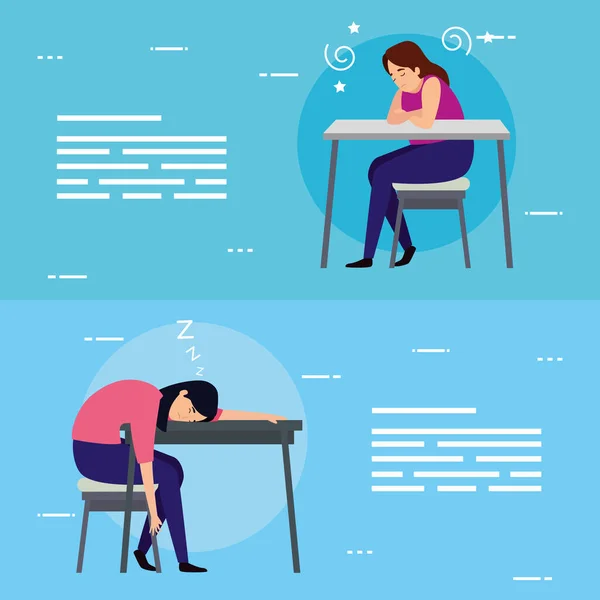 Nastavit scény žen unavených na pracovišti — Stockový vektor