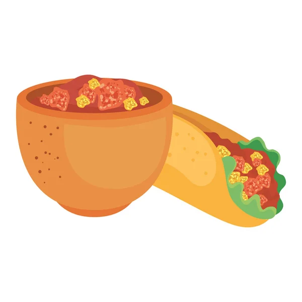 Burrito mexicano isolado e desenho vetorial tigela — Vetor de Stock