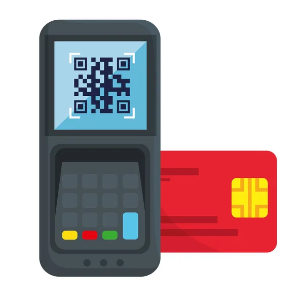 Código qr dentro de dataphone e design de vetor de cartão de crédito — Vetor de Stock