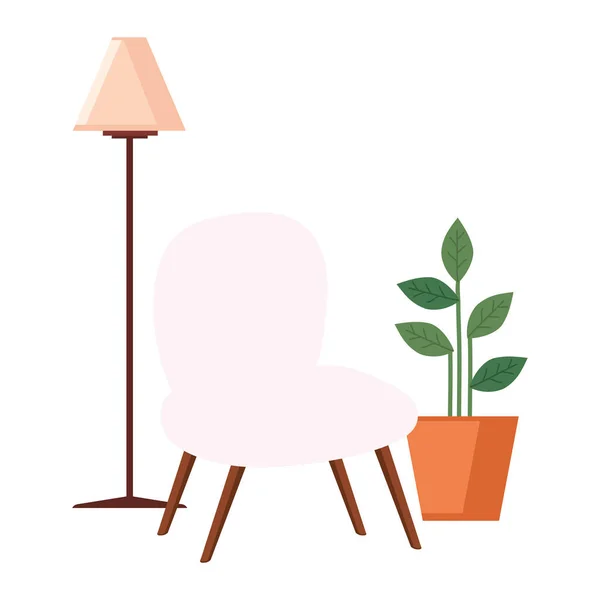 화분 식물 과 의자가 있는 바닥 램프 — 스톡 벡터