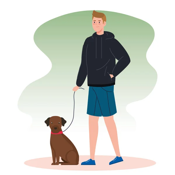 Человек, выгуливающий собаку — стоковый вектор