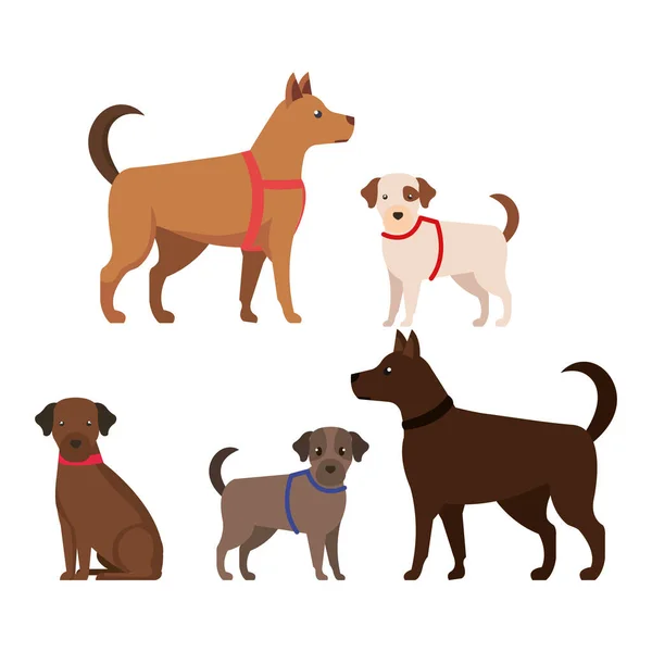 Groupe de mascottes de chiens mignons — Image vectorielle