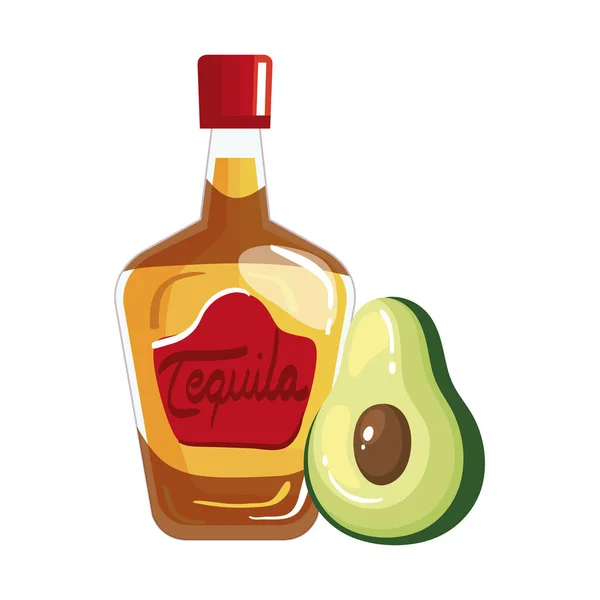 Bouteille de tequila mexicaine isolée et design vectoriel avocat — Image vectorielle