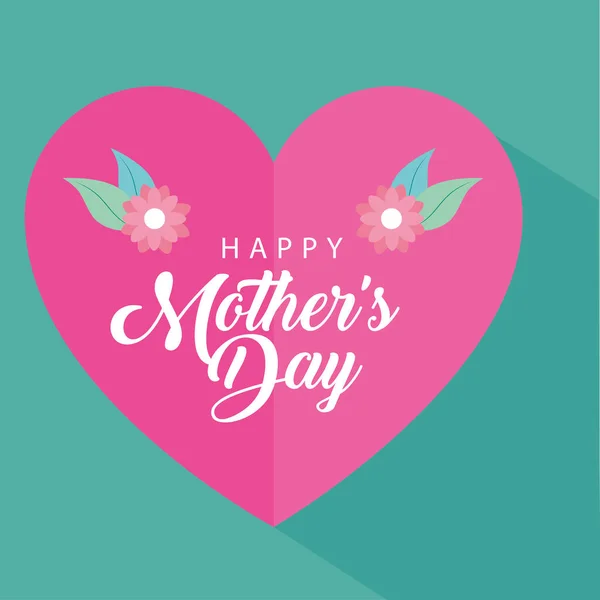 Felice festa della mamma con cuore e fiori decorazione — Vettoriale Stock