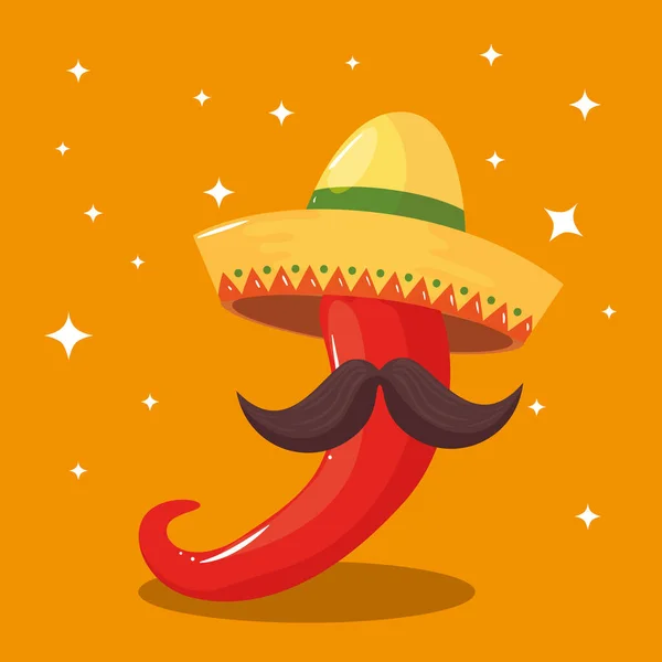 Chili mexicano com chapéu e design de vetor de bigode —  Vetores de Stock