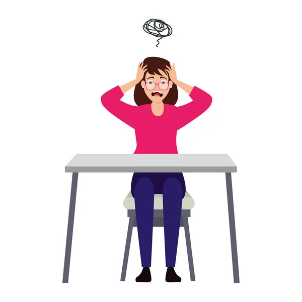 Woman with stress attack in desk — Stock Vector