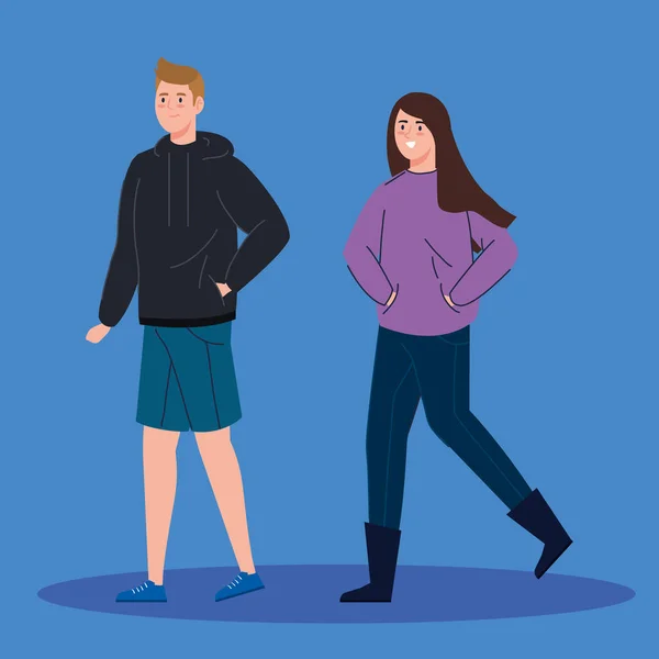 Jeune couple avatar de marche personnage — Image vectorielle