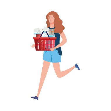 Kadın ve sepet alışverişi.