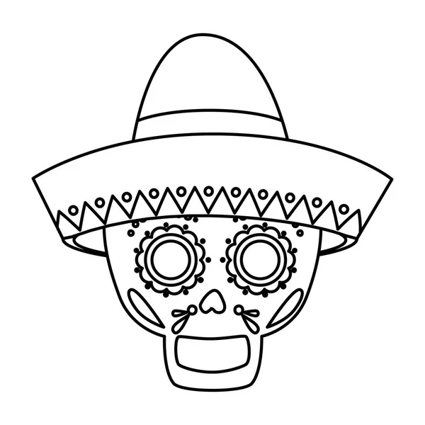 Изолированный мексиканский череп с векторной конструкцией шляпы — стоковый вектор