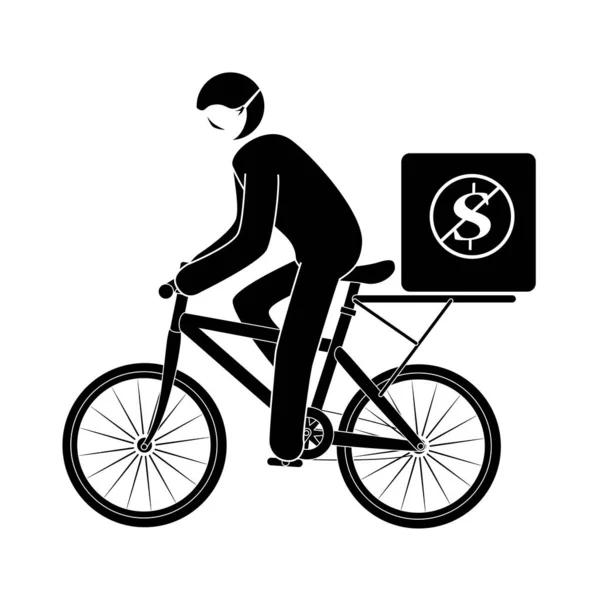 Silhouette of man delivery male worker using face mask in bike with box — Stock Vector