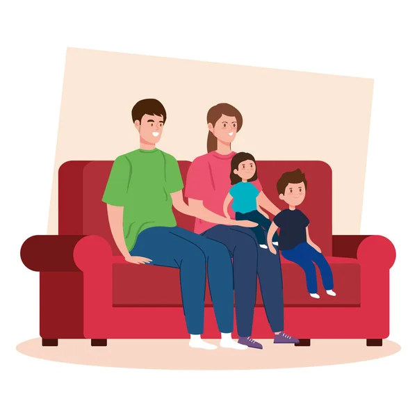 Campaign stay at home with family in living room — Stock Vector