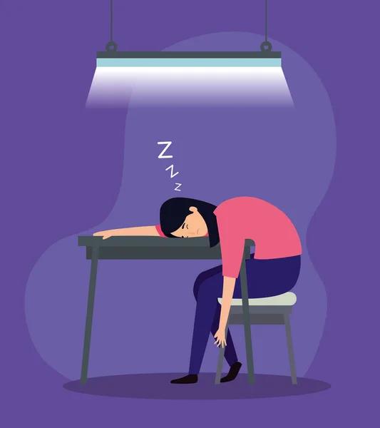 Woman sleeping in workplace icon — Stock Vector