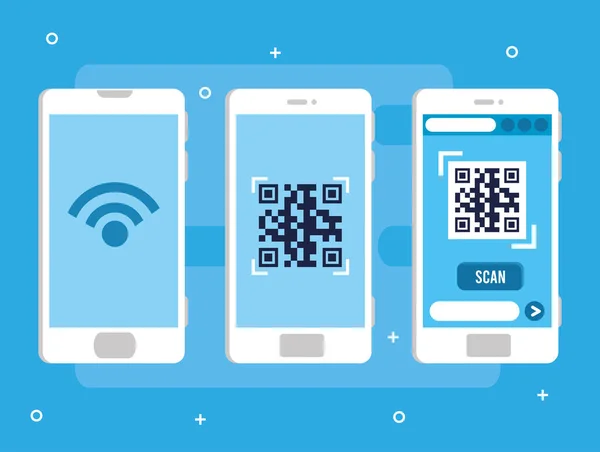 Qr código dentro de los teléfonos inteligentes vector de diseño — Archivo Imágenes Vectoriales