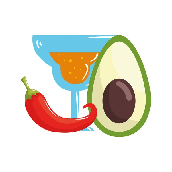 Isolé mexicain cocktail avocat et chili vecteur design — Image vectorielle