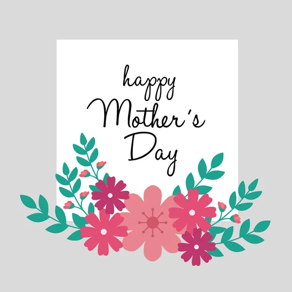 Carte heureuse fête des mères avec cadre carré et décoration de fleurs — Image vectorielle