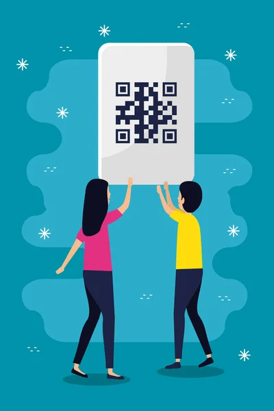 Qr código mujer y hombre avatar vector de diseño — Archivo Imágenes Vectoriales