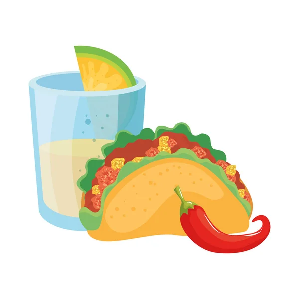 Isolated mexican taco chilli and tequila shot vector design - Stok Vektor