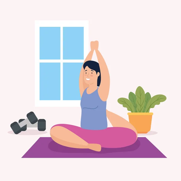 Donna che fa yoga in casa — Vettoriale Stock