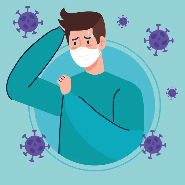 Uomo con maschera viso malato di coronavirus 2019 ncov — Vettoriale Stock