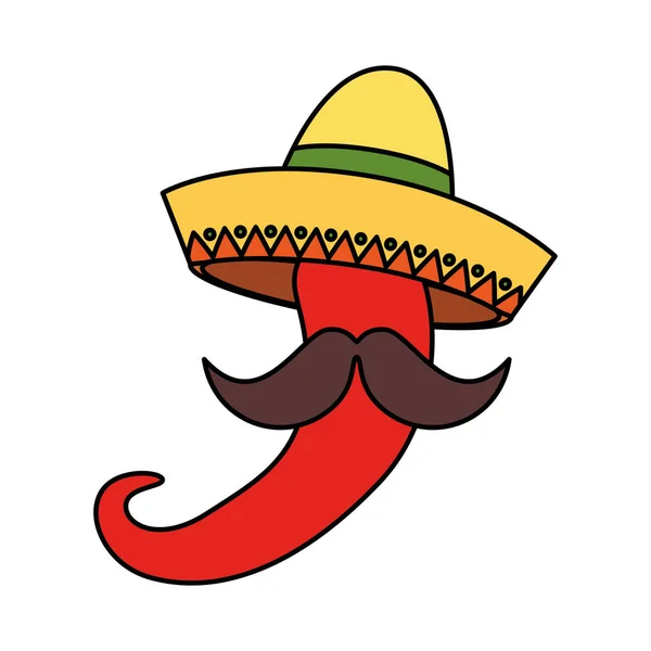 Diseño aislado del sombrero de chile mexicano y del vector del bigote — Vector de stock