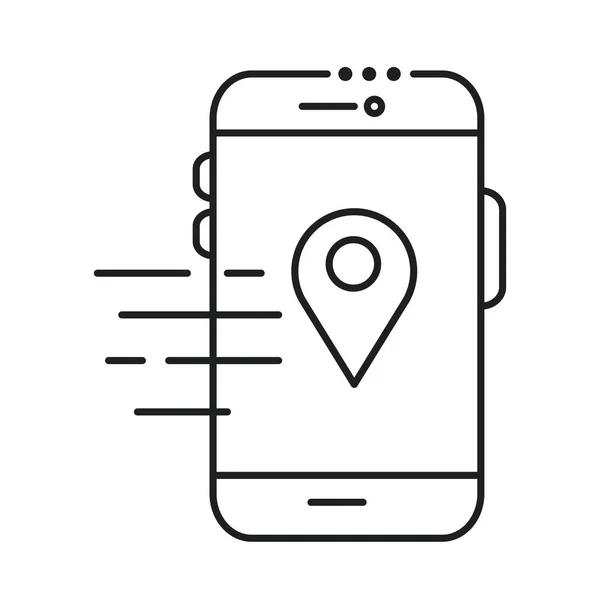 Dispositivo de teléfono inteligente con pin línea de ubicación icono de estilo — Archivo Imágenes Vectoriales