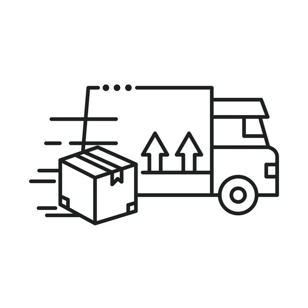 Vervoer van bestelwagens met box line stijl pictogram — Stockvector