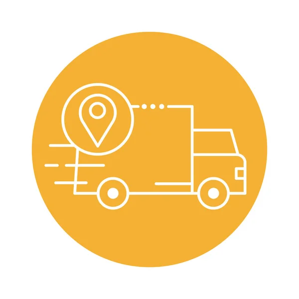Transport van dostawy z pin lokalizacji bloku linii stylu ikona — Wektor stockowy