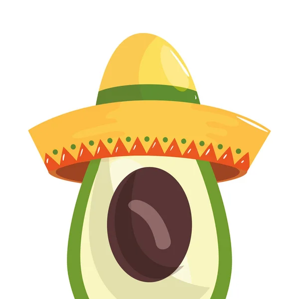 Geïsoleerde Mexicaanse avocado met hoed vector ontwerp — Stockvector