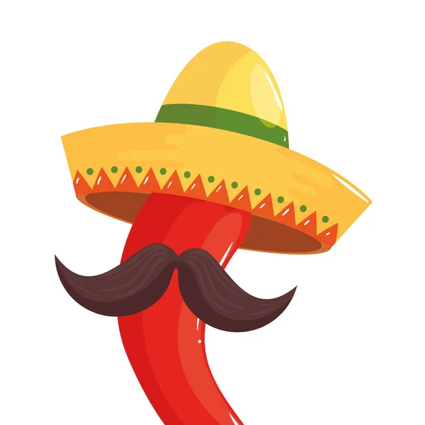 隔離されたメキシコのチリの帽子と口ひげベクトルデザイン — ストックベクタ