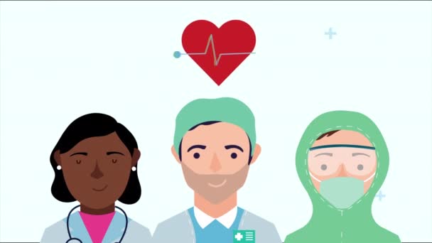 Médicos personal personajes animación — Vídeos de Stock