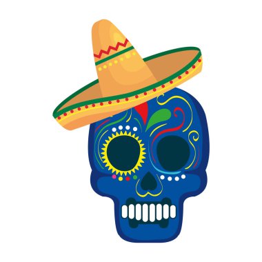 Şapka vektör tasarımlı izole Meksika kafatası