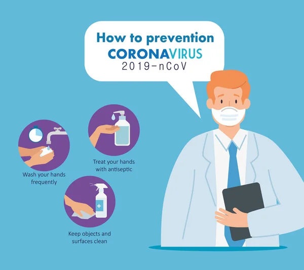 Médico com prevenção de coronavírus 2019 ncov —  Vetores de Stock