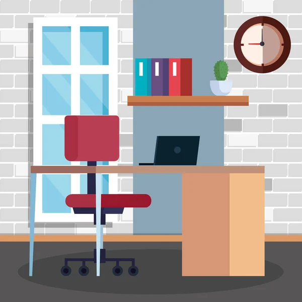 Lieu de travail scène avec bureau et ordinateur — Image vectorielle