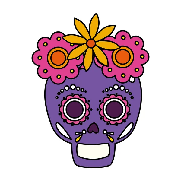 Calavera mexicana aislada con flores diseño vectorial corona — Archivo Imágenes Vectoriales